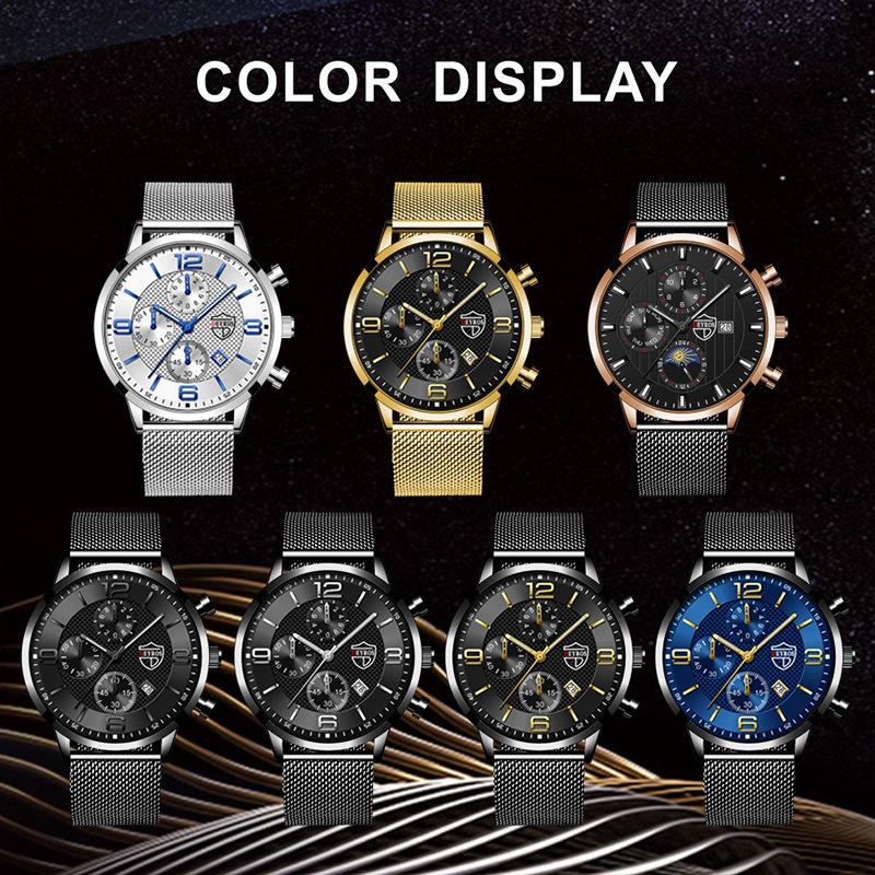 Men's Calendar Watch Men's Fashion Business Watch Stainless Steel Strap Quartz Watch