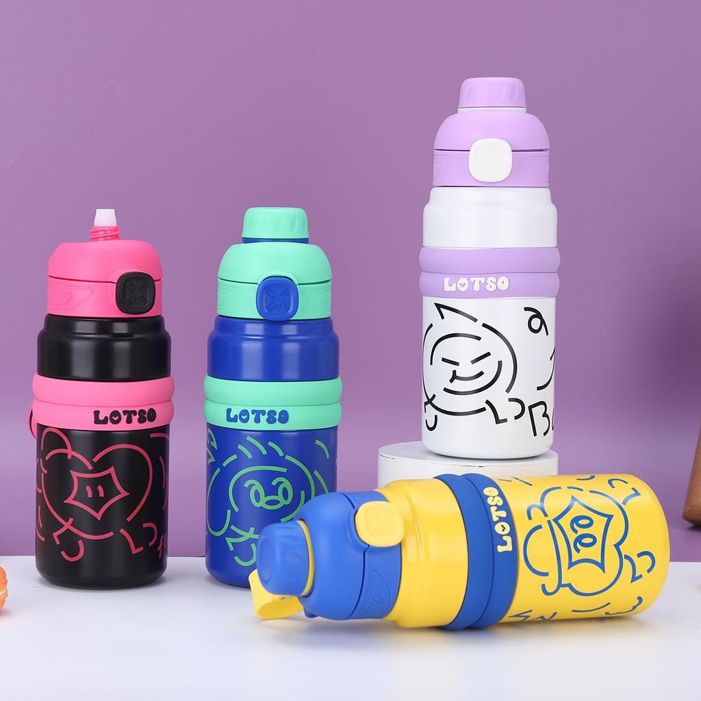 Cute Graffiti Stainless Steel Thermos Cup for Kids Student Couple Dopamine Water Cup Portable Double Shot Jump Cup