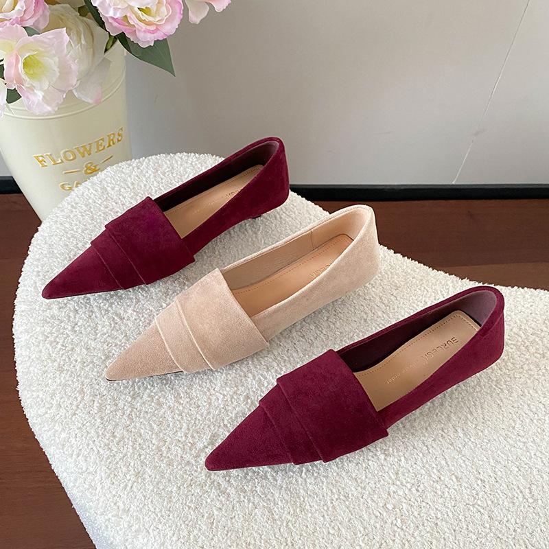 Temperament Suede Single Shoes Women's Shoes New Spring and Autumn Winter Pointed Thin Heel Low Heel Shoes Women