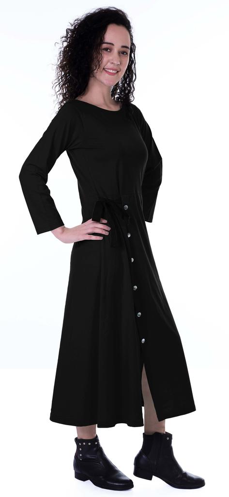 Moomaya Full Sleeves Maxi Dress Long Button Down Solid Casual Slit Dresses