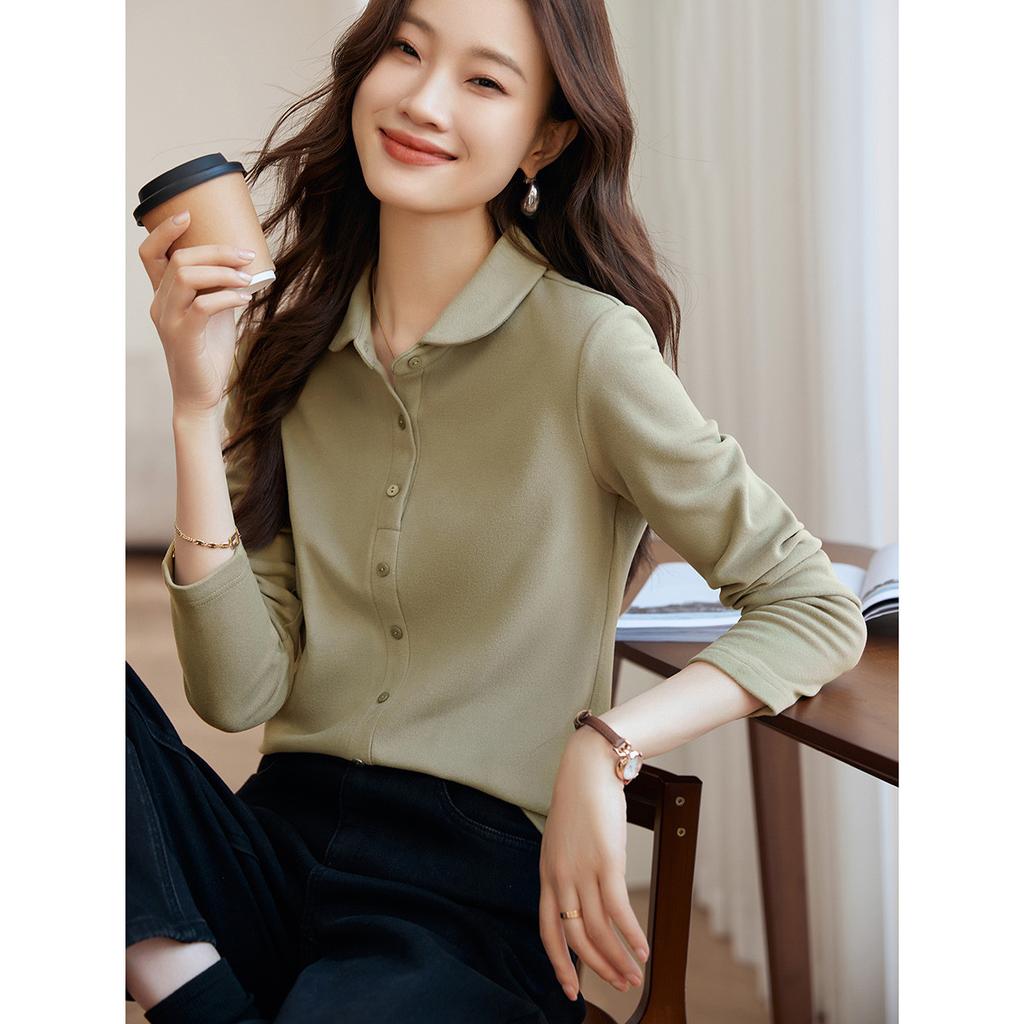 Koreanisches Temperament Kleines Revershemd Winterstil Altersreduzierend Warmes Deutsches Samt-Basisshirt