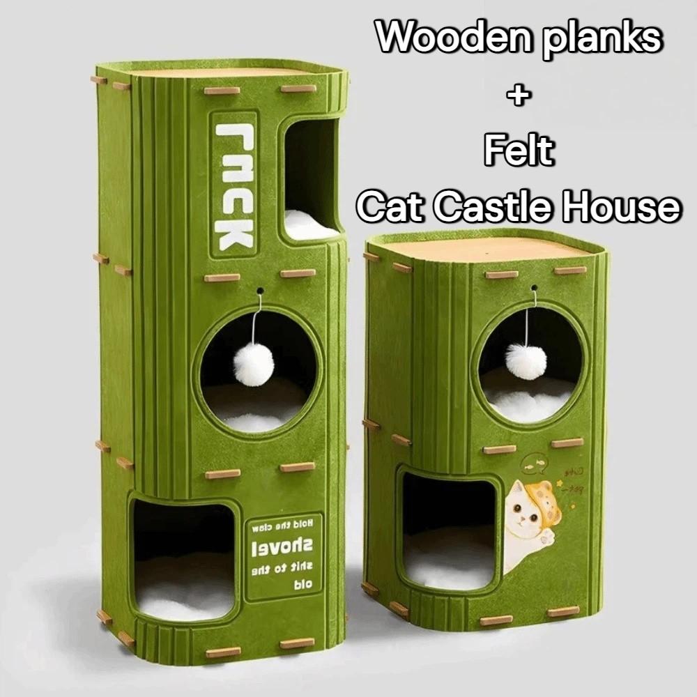 All-in-one Cat Castle House with Holes Cat Scratching Board Bed Winter Cat House Pet House