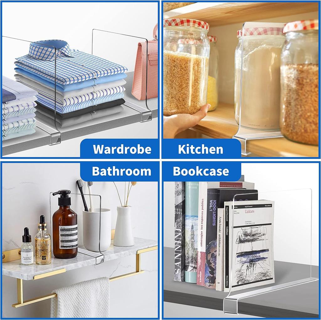 6/4/2pcs Transparent Closet Shelf for Wardrobe Organizer Cloth Divider Cupboard Bookcase Divider Baffle