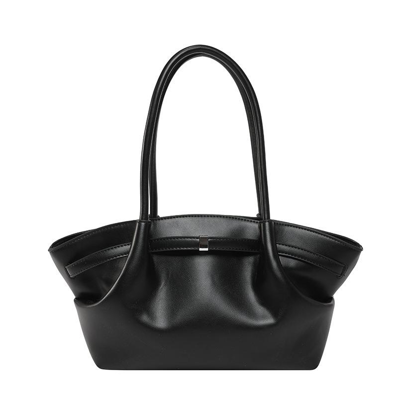 

Simple high-end wax leather big bag women s new fashion pleated tote bag large-capacity commuter shoulder bag чорний