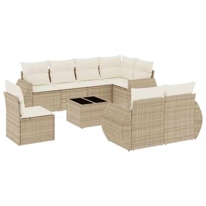 VidaXL Salon de Jardin avec Coussins 9 pcs, Canapés de Terrasse, Ensemble de Meubles de Patio, Mobilier d'Extérieur, Beige 3253985