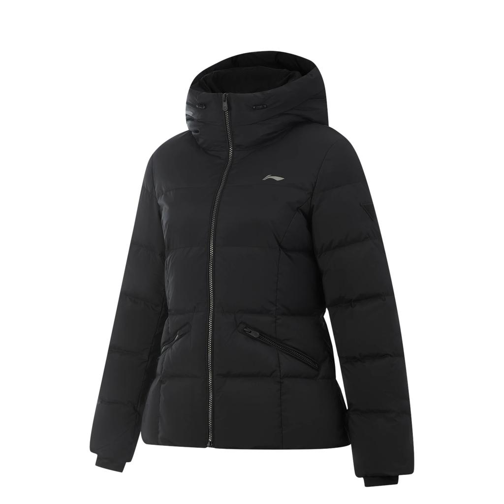 Li Ning Hot Pot Down Jacket Series Fitness Series Hooded Simple Slim Solid Color Versatile Long Sleeve Short Down Jacket Women Jacket AYMV400-2