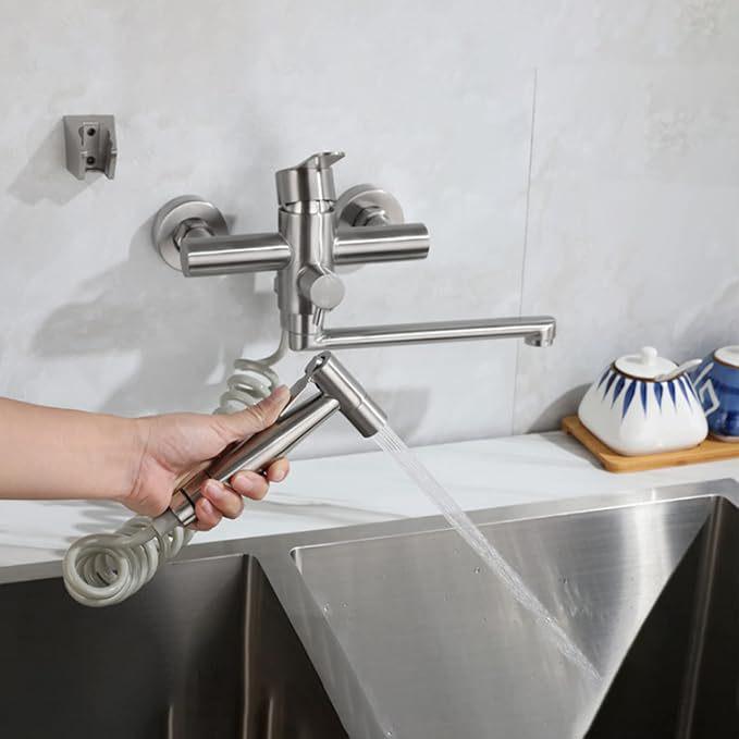 Wandkraan van Roestvrij Staal met Verlengde Uitloop en Mengkraan voor Badkamer of Keuken
