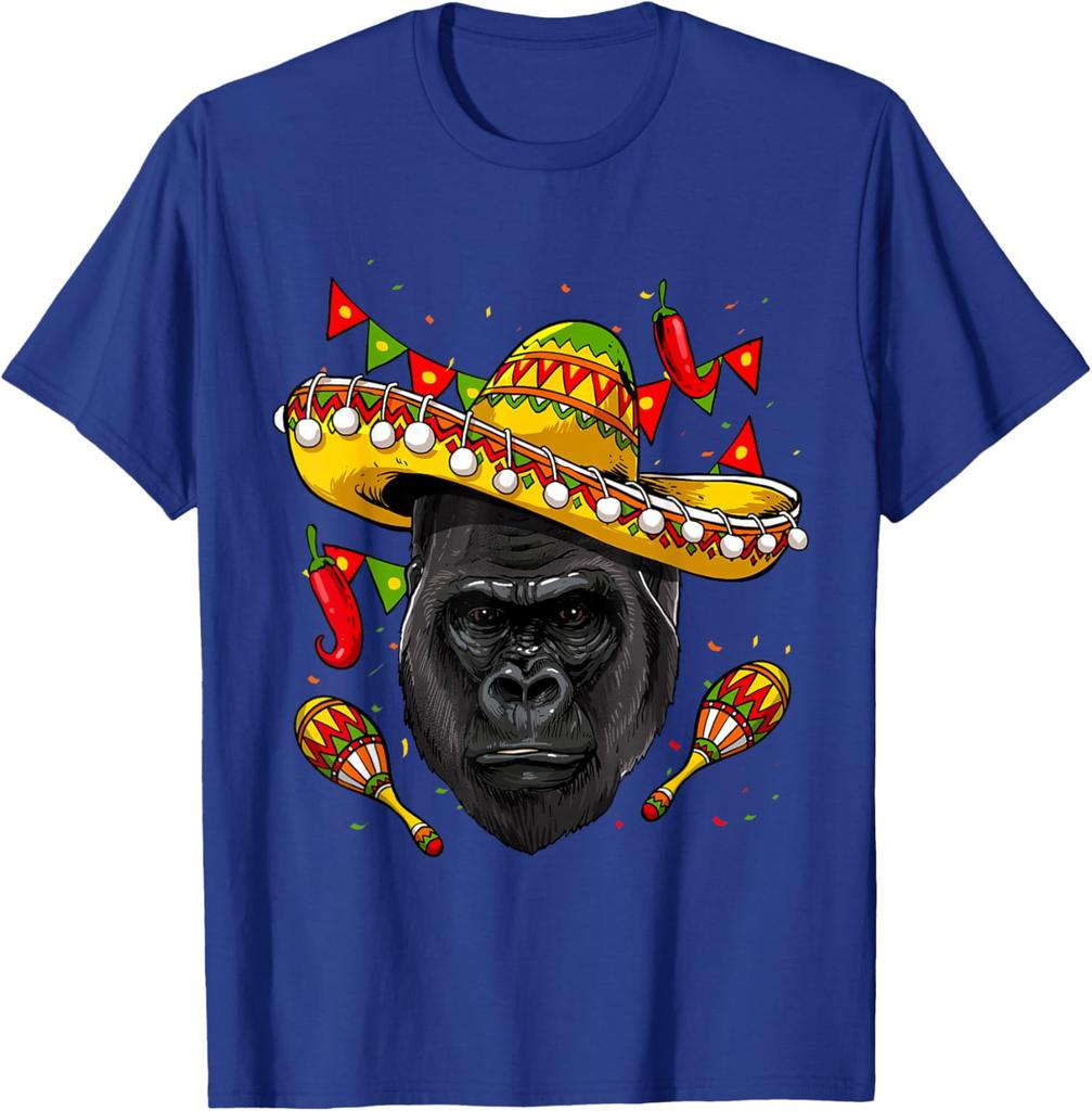 Gorilla Sombrero Fiesta Print Cotton Graphic Tee Cinco De Mayo T-Shirt for Men