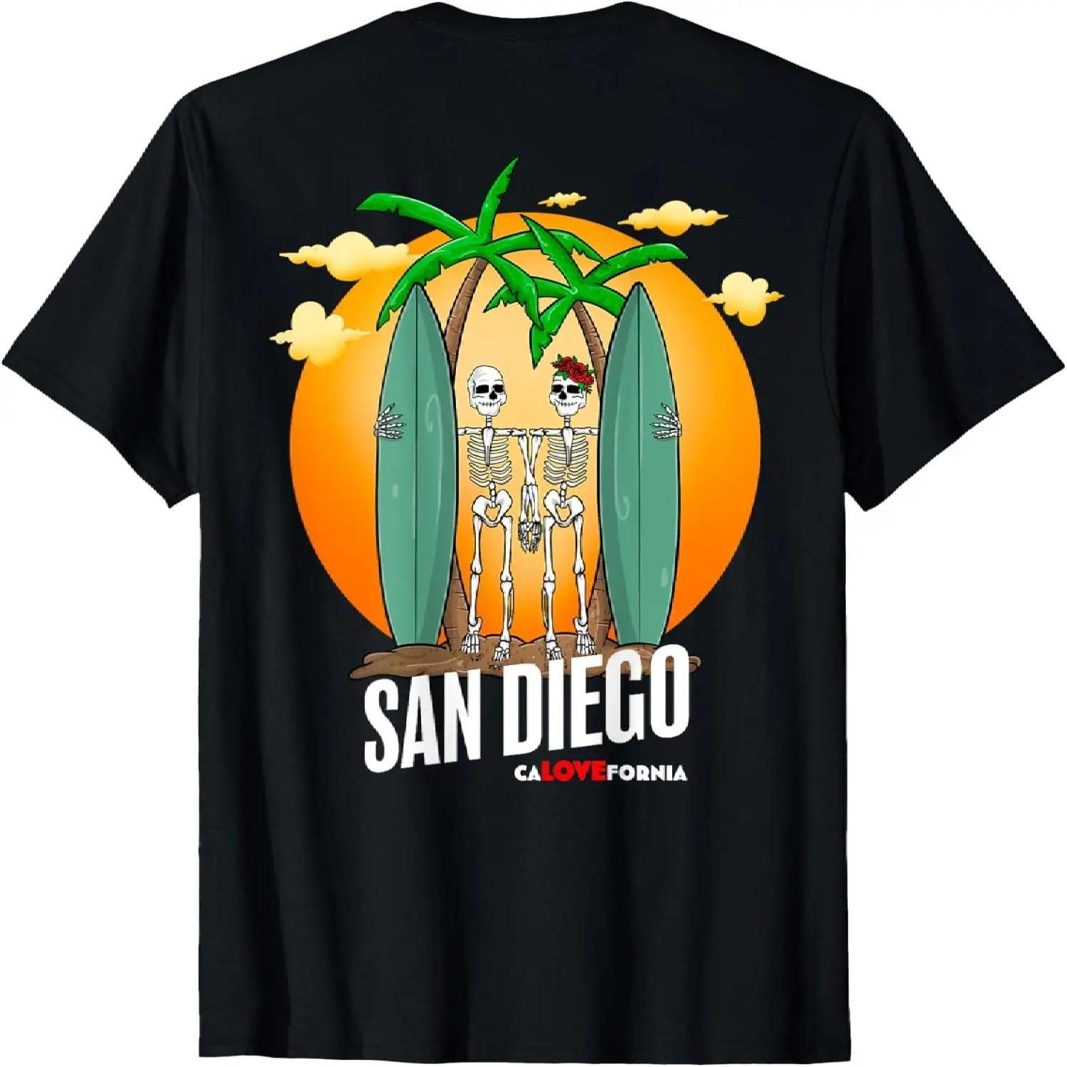 California Surf San Diego Beaches Surfing Skeletons Couple T-Shirt S
