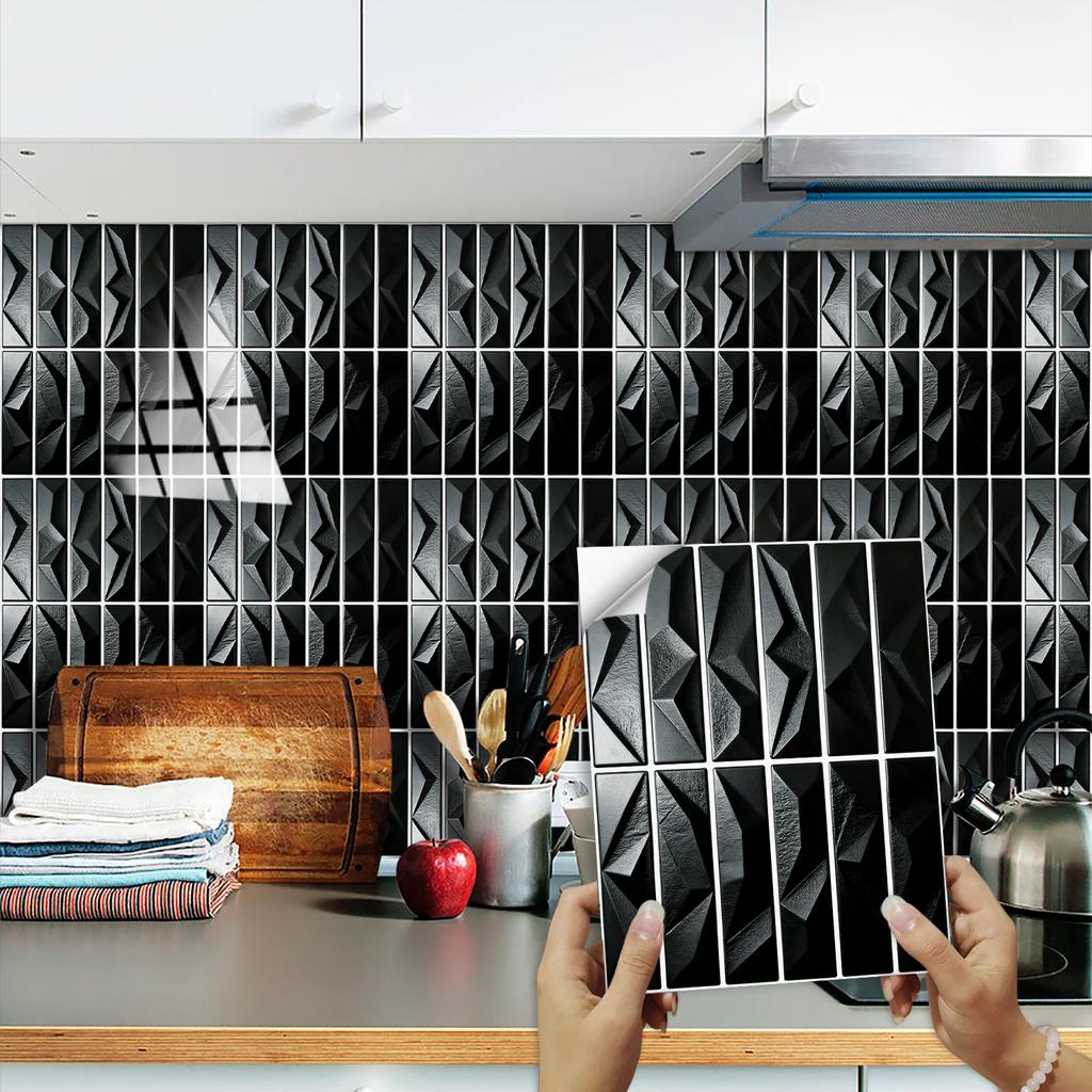 10/20/30Pcs 3D Tile Stickers 24x30cm Chinese Ink Landscape Wall Decals - Waterproof PVC Self-Adhesive Wallpaper for Kitchen Bathroom - Multi Designs