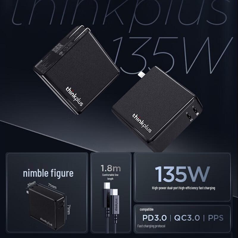 Lenovo Thinkplus Dual-Port 135W GaN Power Adapter