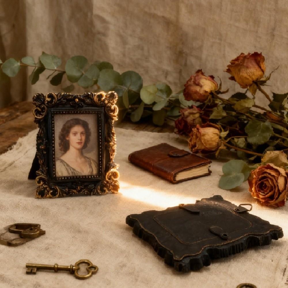 Resin Baroque Style Photo Frame Black Photo Display Holders Picture Frame Ornaments Living Room