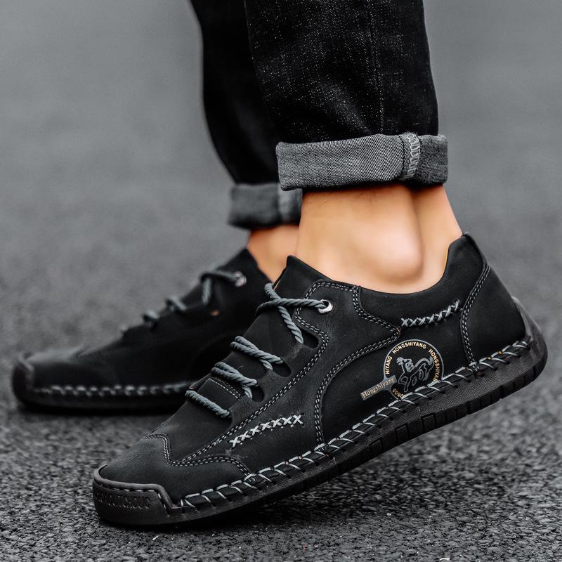 Men's Spring Plus Size Handcrafted Leather Casual Lace-up Shoes