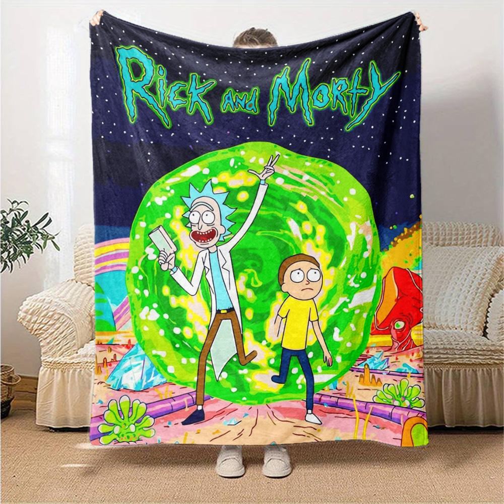 Morty Rick Print Flannel Blanket High Quality Warm Comfortable Cover for All Seasons Perfect for Gifts Home Decor