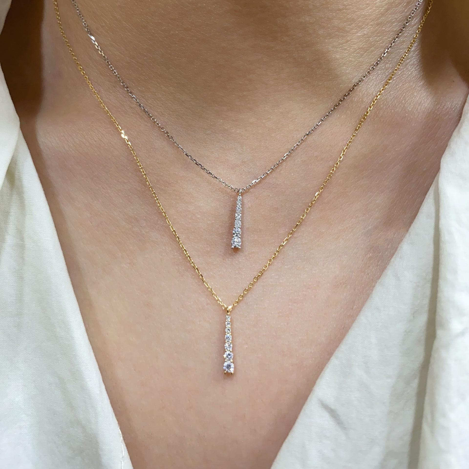 14K Gold-Plated Sterling Silver Gradient Zirconia Bar Pendant Necklace Platinum Color