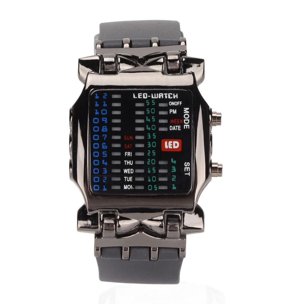 Men's LED Watch Classic Fashion Men's Rectangular Watch with Binary Time Mode Display for Business