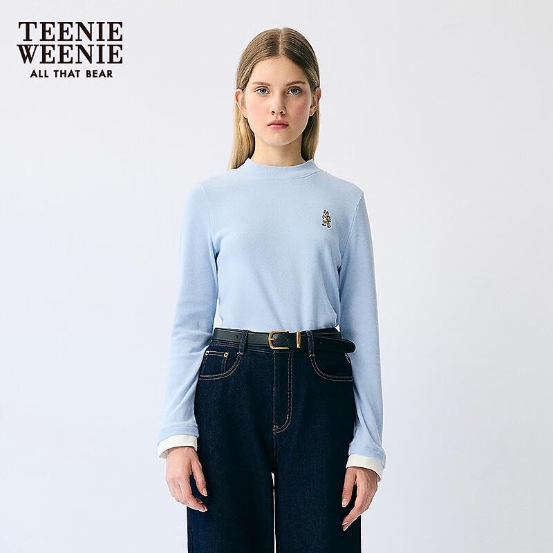 Teenie Weenie Women's Ribbed Stand Collar Long Sleeve T-shirt