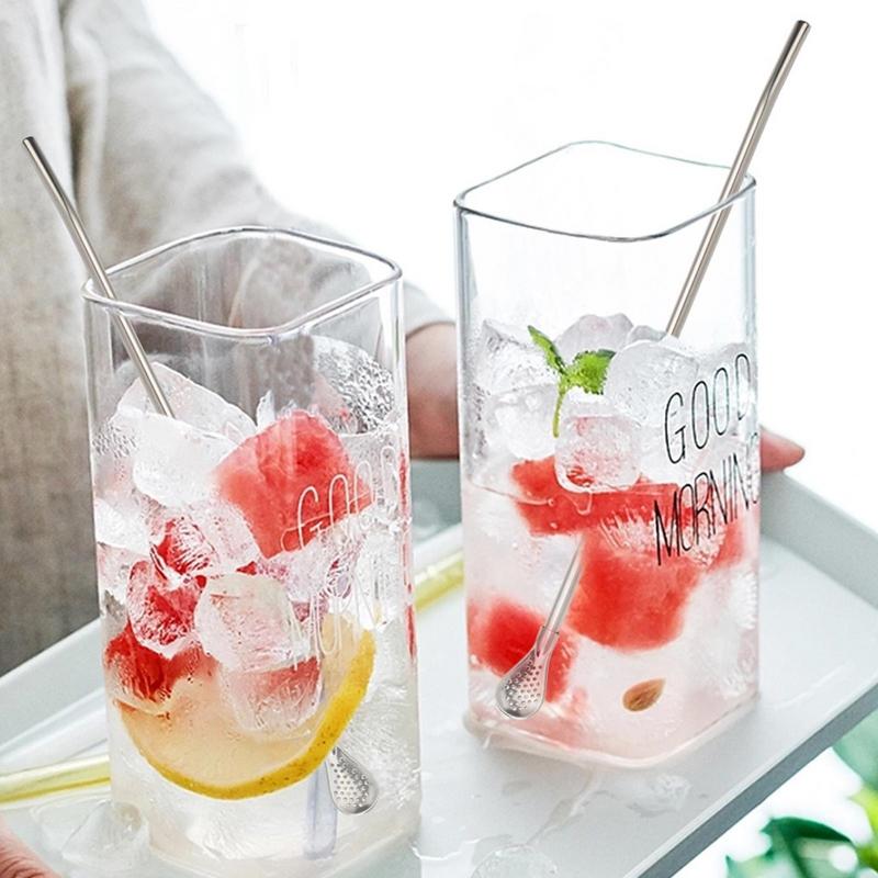 Detachable Filter Straw Spoon Stainless Steel Tea Filter Yerba Mate Straw Reusable Bar Drinking Tools with Cleaning Brush