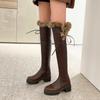 Black White Fur Snow Boots Winter Shoes Women's High Boot Platform Chunky Heels PU Leather Casual Warm Rain Shoes Waterproof