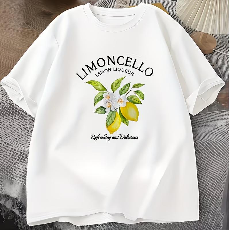 Womens Fruit Vegetable Print Short Sleeve TShirt Round Neck Casual Summer Blouse Ic Top Suitable for SpringSummer Wear