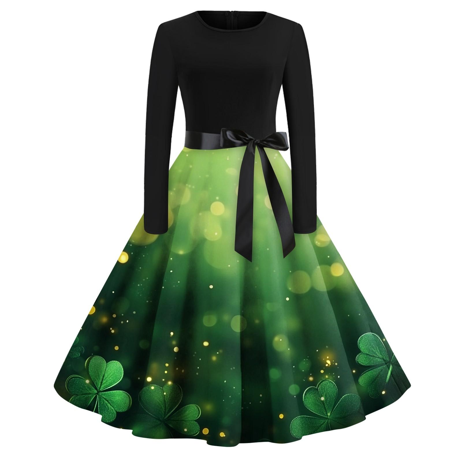 

Женская мода с круглым вырезом, повседневная, облегающая, St. Платье с длинными рукавами и принтом Патрика L армия зеленый