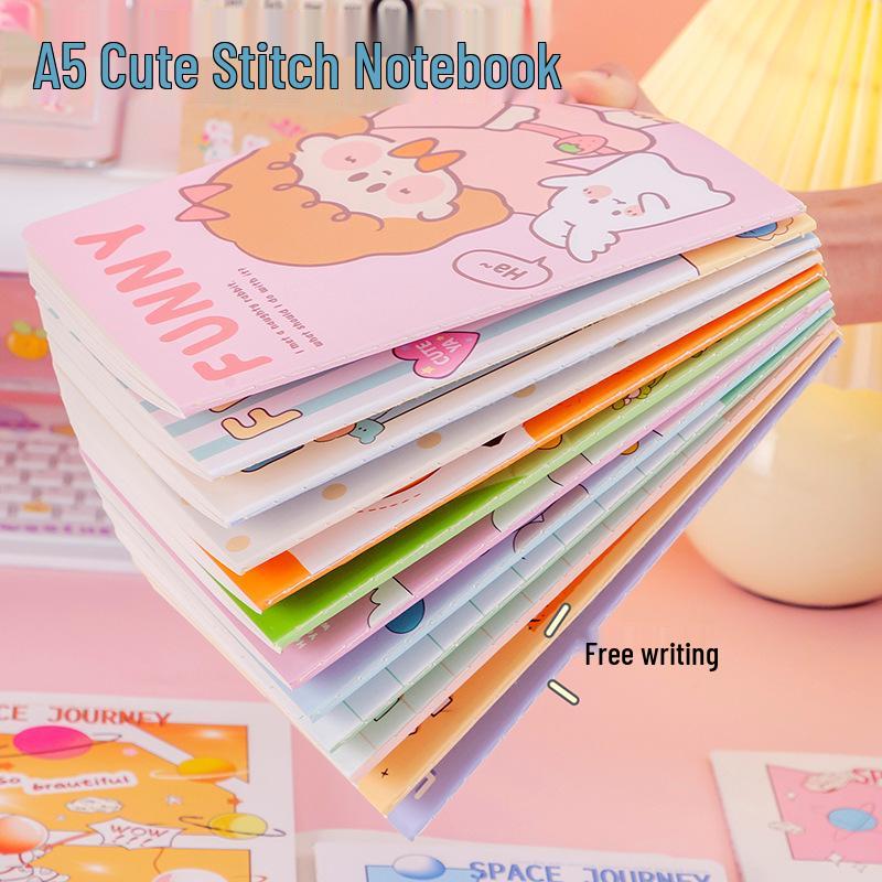 Cartoon Cute A5 Soft Cover Notebook - Stitch-Bound Diary for Elementary Students