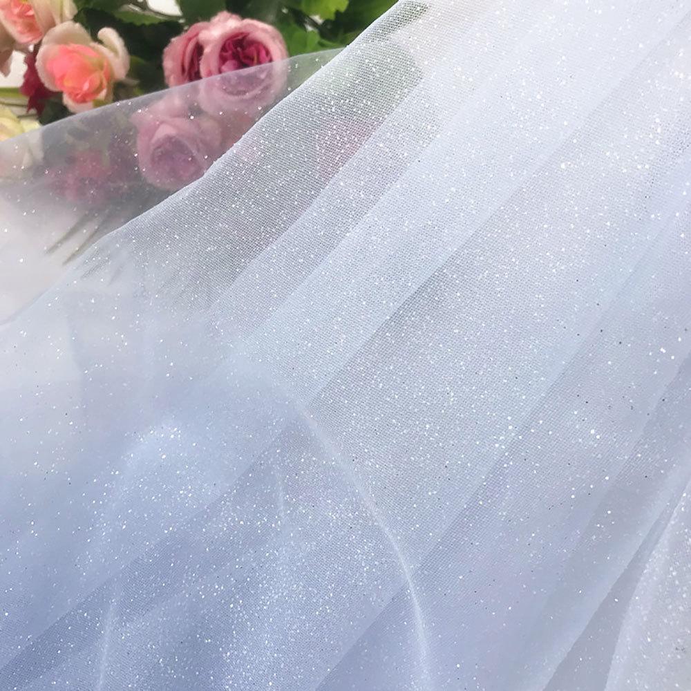 Shiny Glitter Sequin Soft Net Yarn Lace Sparkle Tulle Silver Mesh Fabric DIY Sewing Wedding Dress Veil Dance Tutu Decor Props