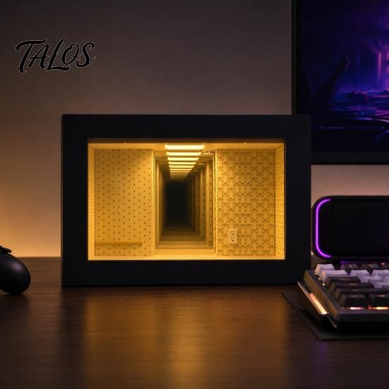 Luce Notturna Decorativa per Foto Stile Legno Backrooms, Lampada da Tavolo Effetto Specchio Infinito, Nero Opaco Antipolvere per Vetrine, Luce d'Ambiente