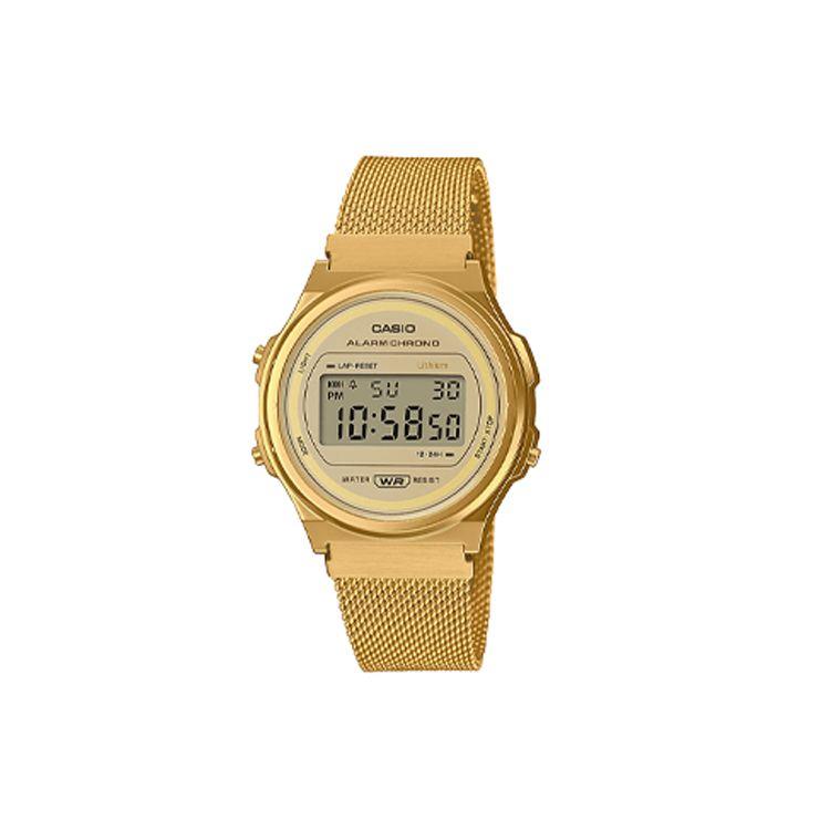 

Casio Youth Series Round Digital Watch Business Casual Versatile LCD Display Small Dial Waterproof Quartz Movement Unisex watches Gold A171WEMG-9AEF Gold Watch Case