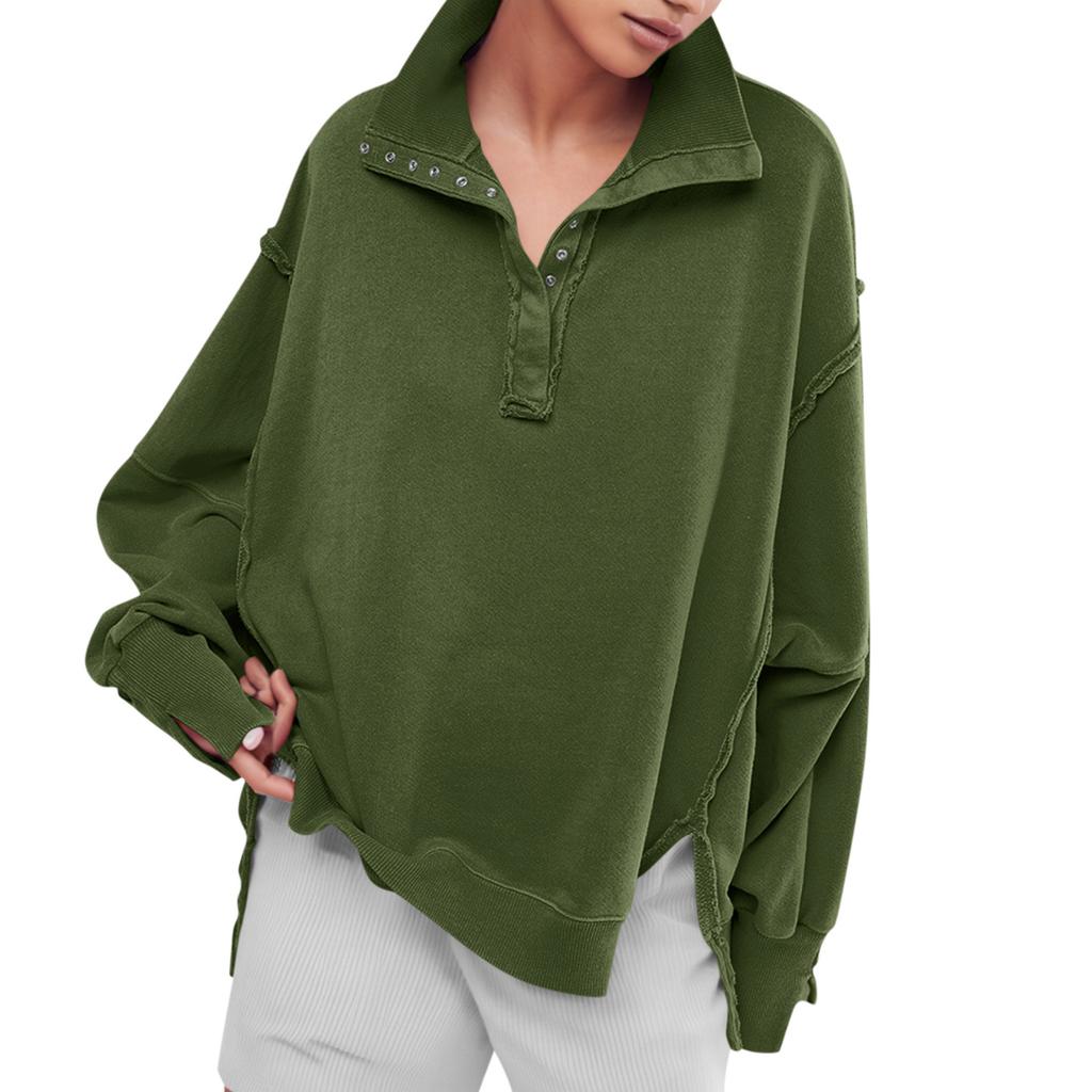 Women's Oversized Sweatshirt Hoodies Long Sleeve Button Neck Pullover Tunic Tops