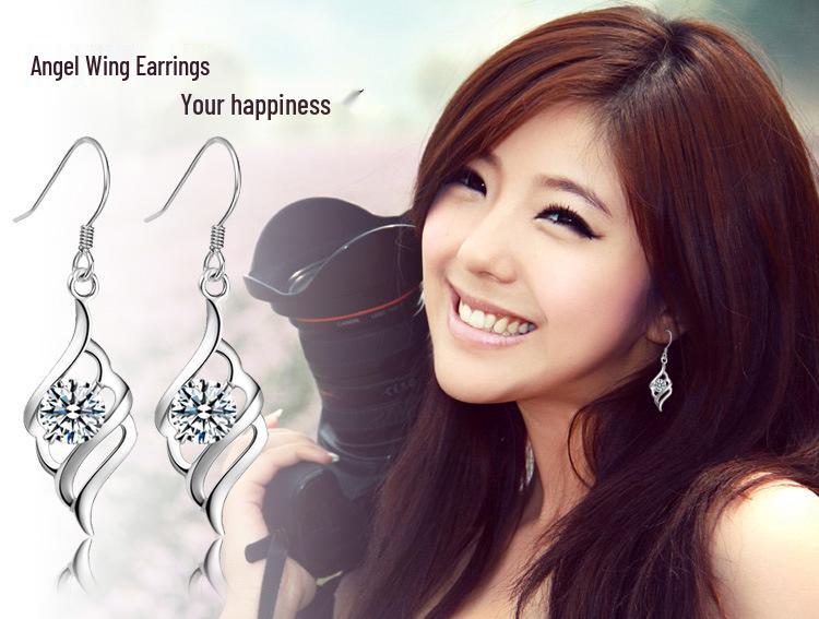 White Gold-Plated Sterling Silver Angel Feather Earrings - Korean Style Jewelry