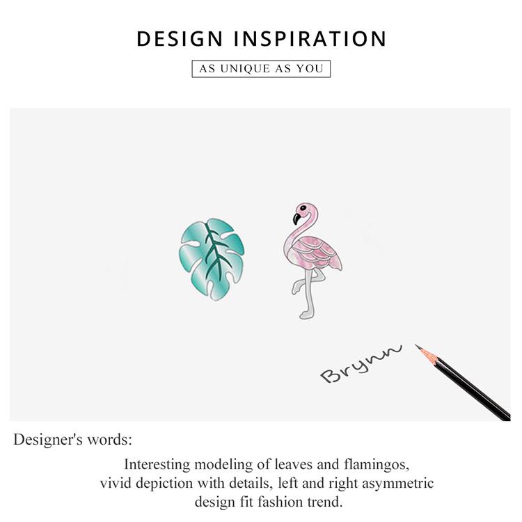 BAMOER 925 Sterling Silber Flamingo und Blatt Ohrringe Waldfrische Ohrstecker für Mädchenschmuck