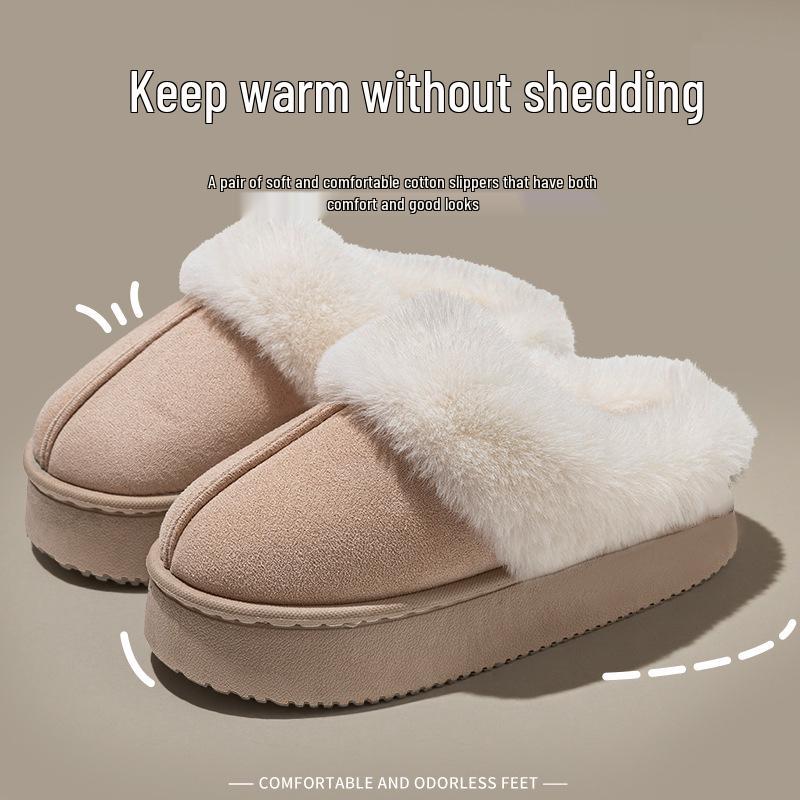 Women's Plush Cotton Slippers - Thick-Soled, Non-Slip, Warm, and Furry for Indoor/Outdoor Use, Ideal for Autumn/Winter