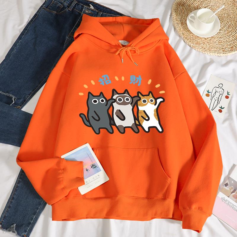 

Orange Cat Siamese Printing Womens Sweatshirt Casual Loose Hooded New Soft Fleece Comfortable Hoodies Street Autumn Clothing S