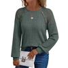 Women's Round Neck Solid Color Hollow Button Long Sleeved Casual Patchwork Top
