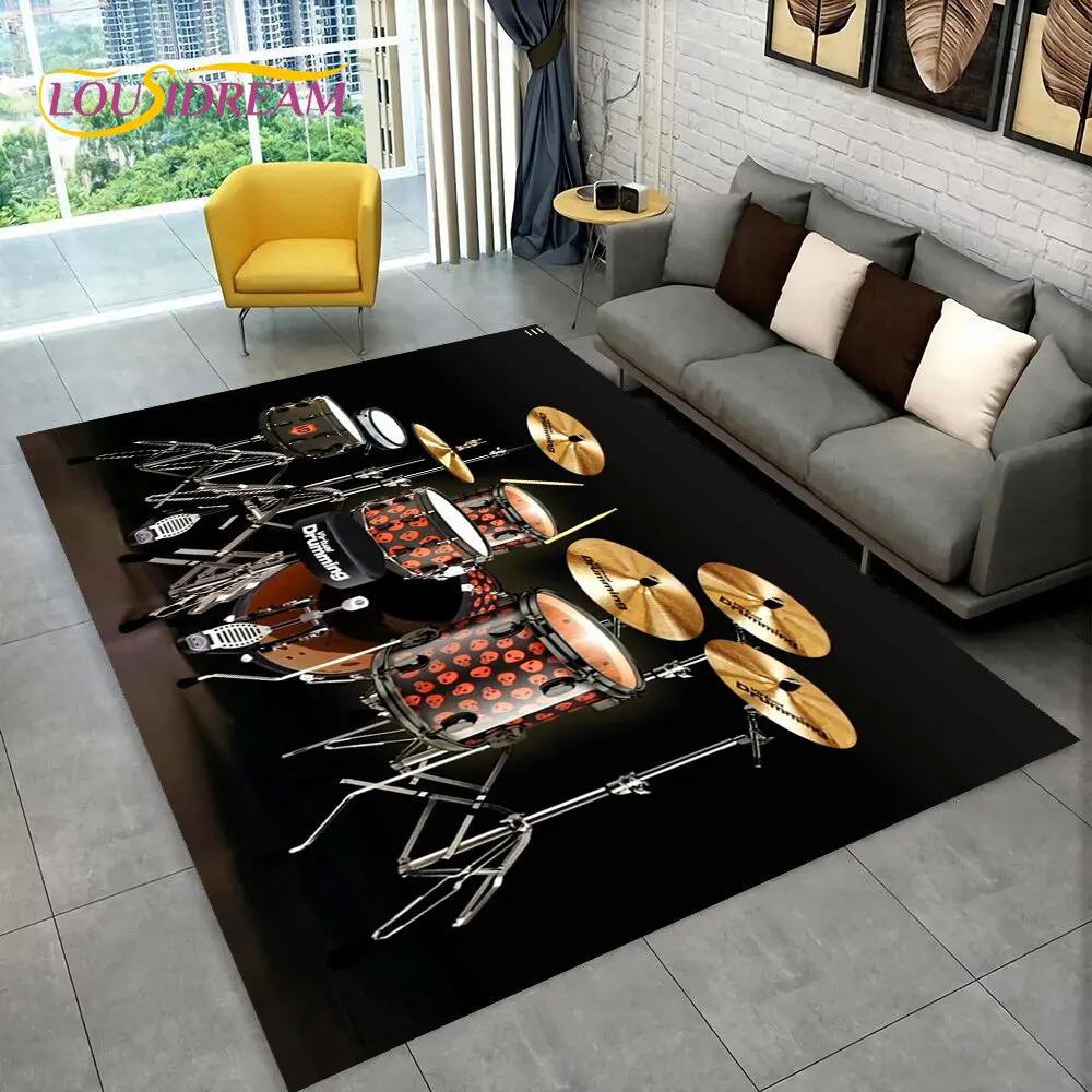 Drum Kit Music Instruments Drum Set Area Rug,Carpet for Home Living Room Bedroom Sofa Doormat Kitchen Decor,Non-slip Floor Mat
