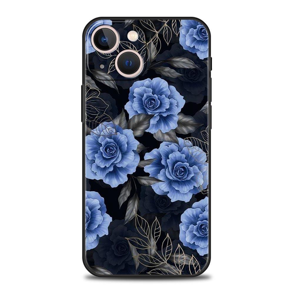 flower 12 Luxury Phone Case For iPhone 13 15 14 12 Mini 11 Pro MAX XR X SE XS 7 8 Plus Silicone Black Protection Cover