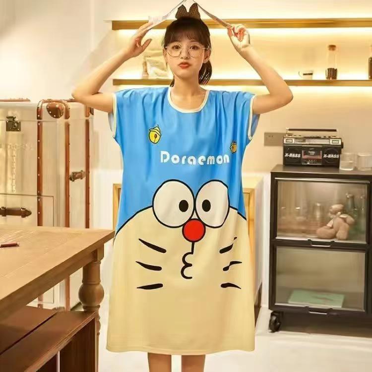 Women's Short Sleeve Cartoon Nightgown - Loose Fit Pajamas for Summer, Spring & Autumn