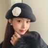 Women S French Style Short Brim Pearl Flower Warm Painter Hat Autumn Winter