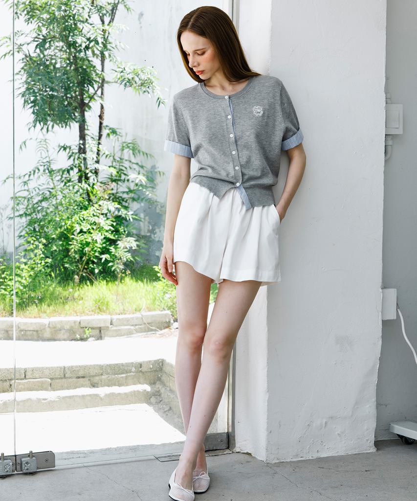 HYFVE Color-Blocked Button Short-Sleeve Cardigan