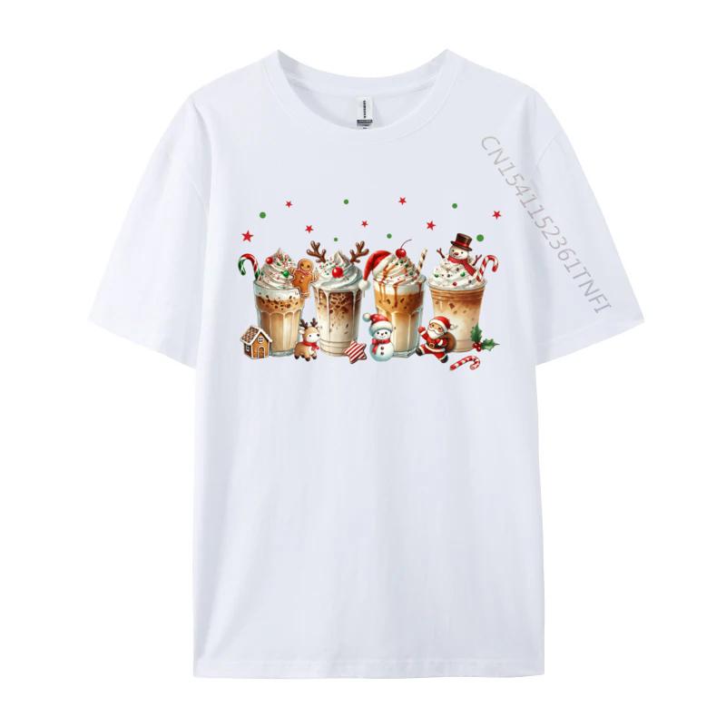 Merry Christmas Coffee Cups Latte Cozy Winter Drink Pajamas Tshirts Cotton Tee For Unisex Printing Shirt Newest Tshirts