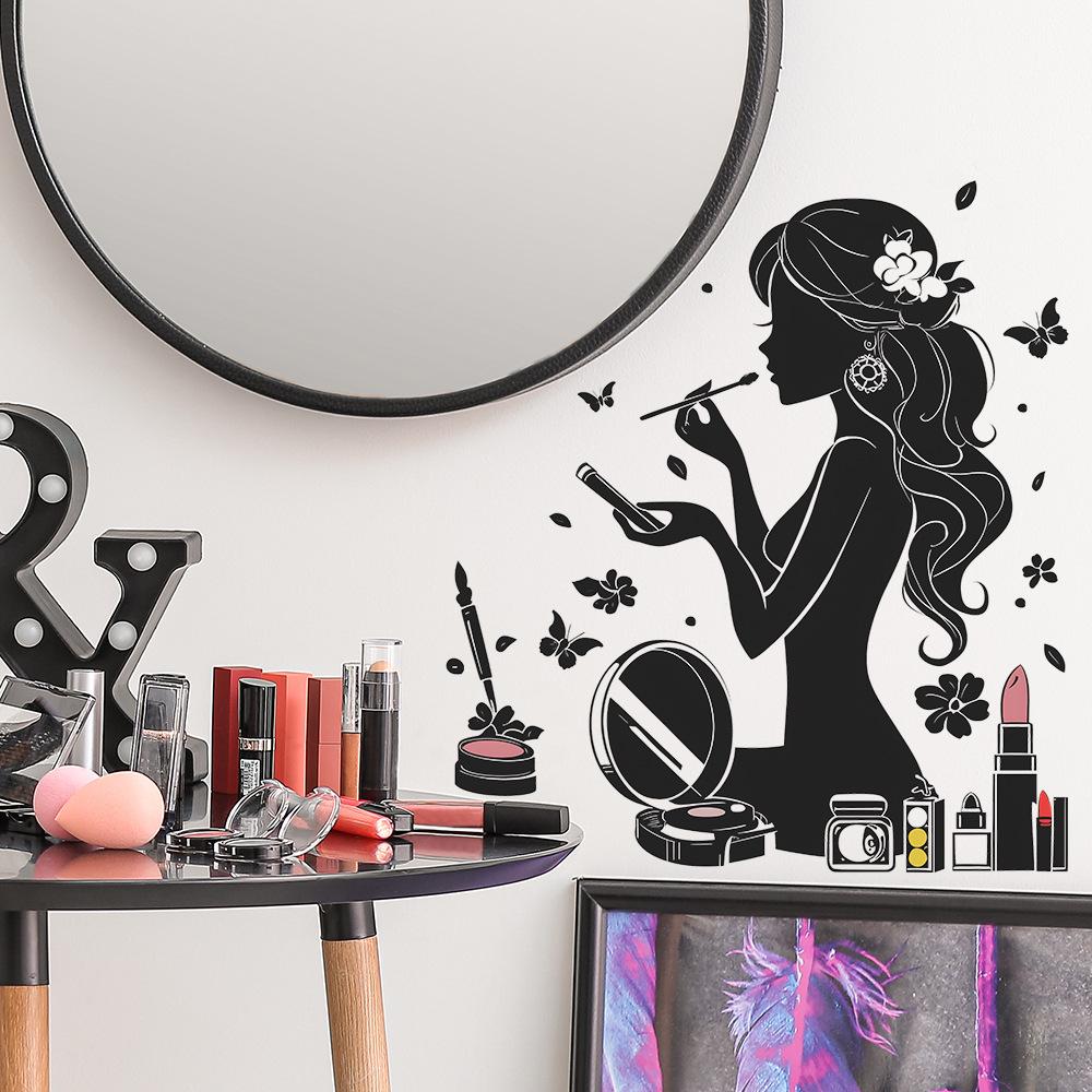 Self-adhesive Woman Makeup Silhouette Mirror Wall Stickers for Dressing Room Beauty Salon Home Decor