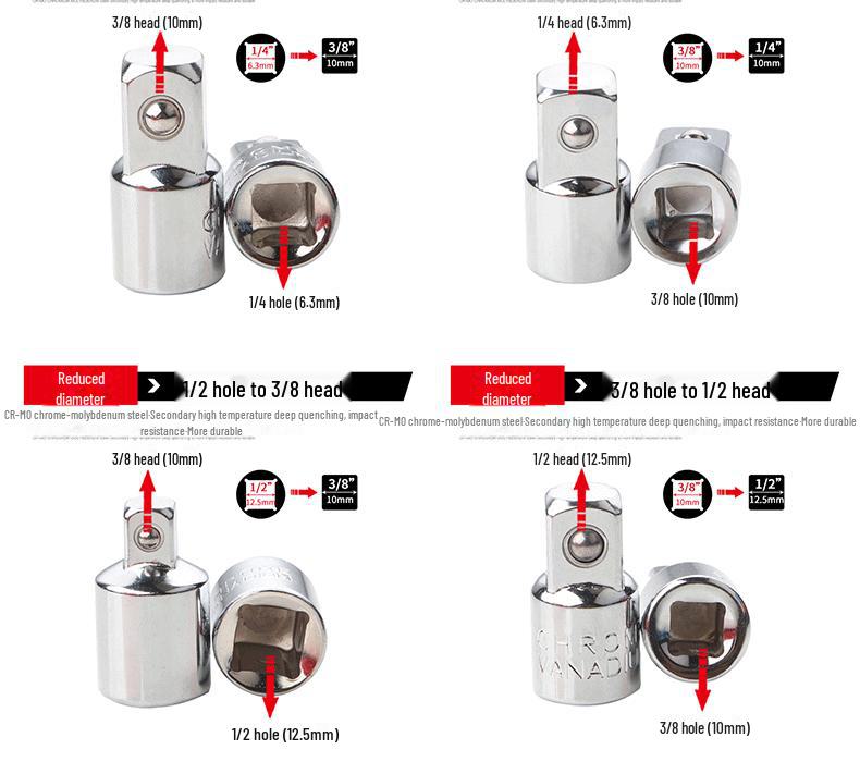 Set adaptor priză CR-V cu 6 piese: Convertoare de chei cu clichet de la 1/2" la 3/8" la 1/4"