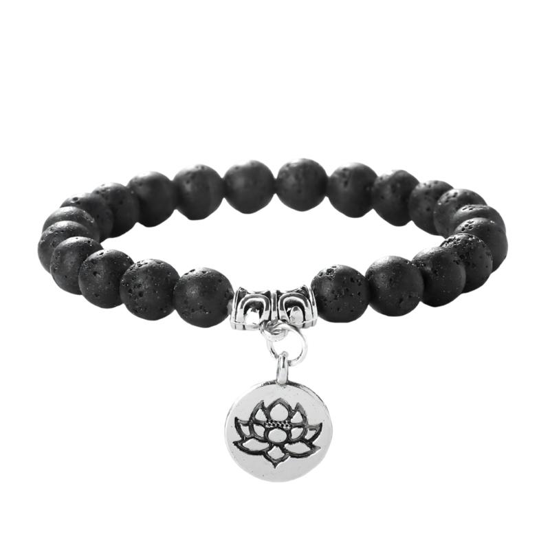 Stylish Adjustable Elastic Buddhas Bead Bracelet with Lotuses Charm Stretch Wristchain Accessories For Women Men