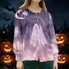 Women's Halloween Print Scrub Long Sleeve Cardigan Button Down for Casual Daily Wear