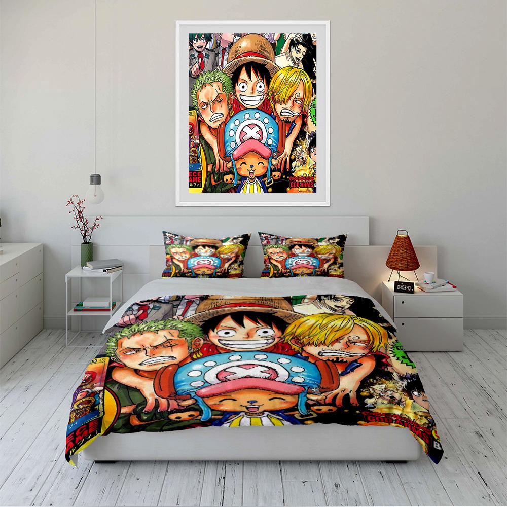One Piece Anime Bedding Set Bedding Set (1 Duvet Cover, 2 Pillowcases, Duvet Not Included)