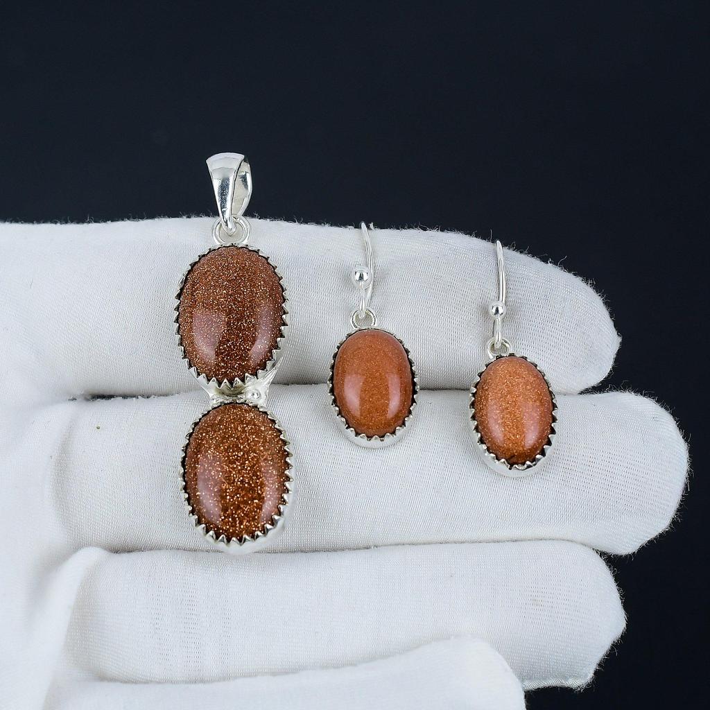 Natural Red Sunstone Pendant Set, Red Sunstone Gemstone Handmade 925 Sterling Silver Earring Pendant Set For Women Pendant Party Wear Gift