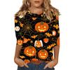 Women's Fashion Casual Three-quarter Sleeve Halloween Printed Round Neck Top