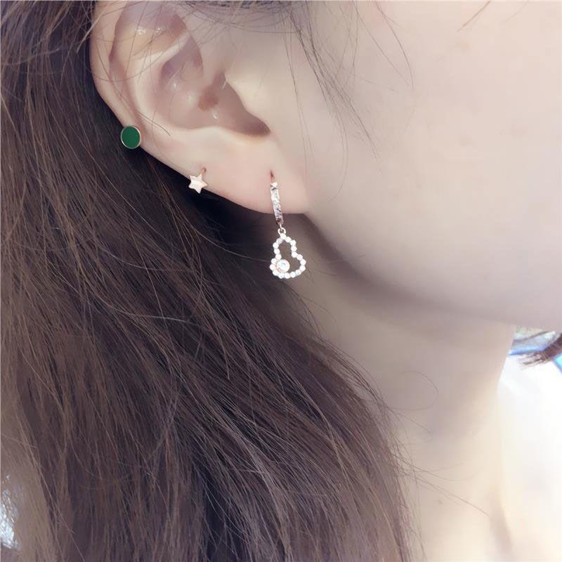 Purple Gold Color Gold Inlaid Zircon Gourd Earrings Exquisite Light Luxury High-End Design Rose Gold-Plated Earrings