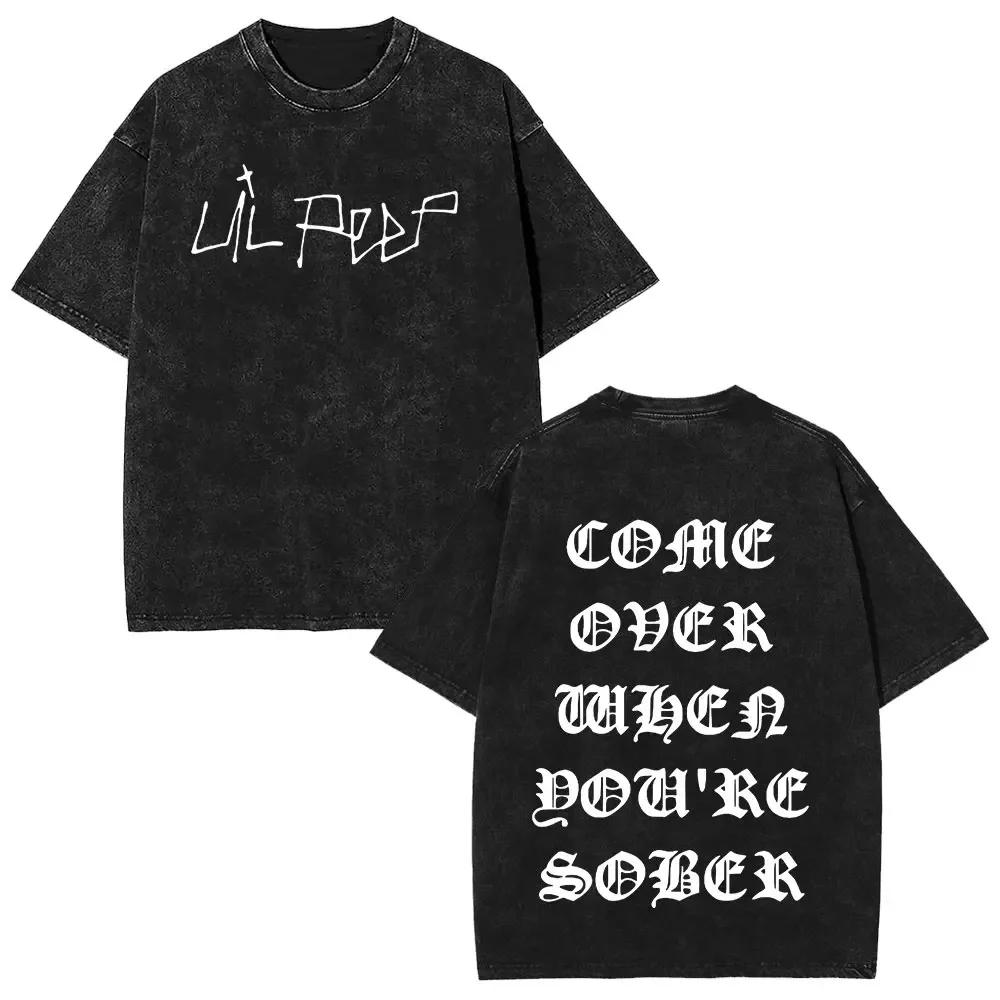 Gewaschenes Vintage Rapper Lil Peep Doppelseitiger Print T-Shirts Herren Damen Mode Hip Hop Übergroßes Kurzarm T-Shirt Streetwear S